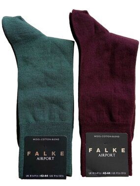 FALKE MENS WOOL COTTON BLEND AIRPORT SOCKS GREEN RED 2 PAIRS NEW